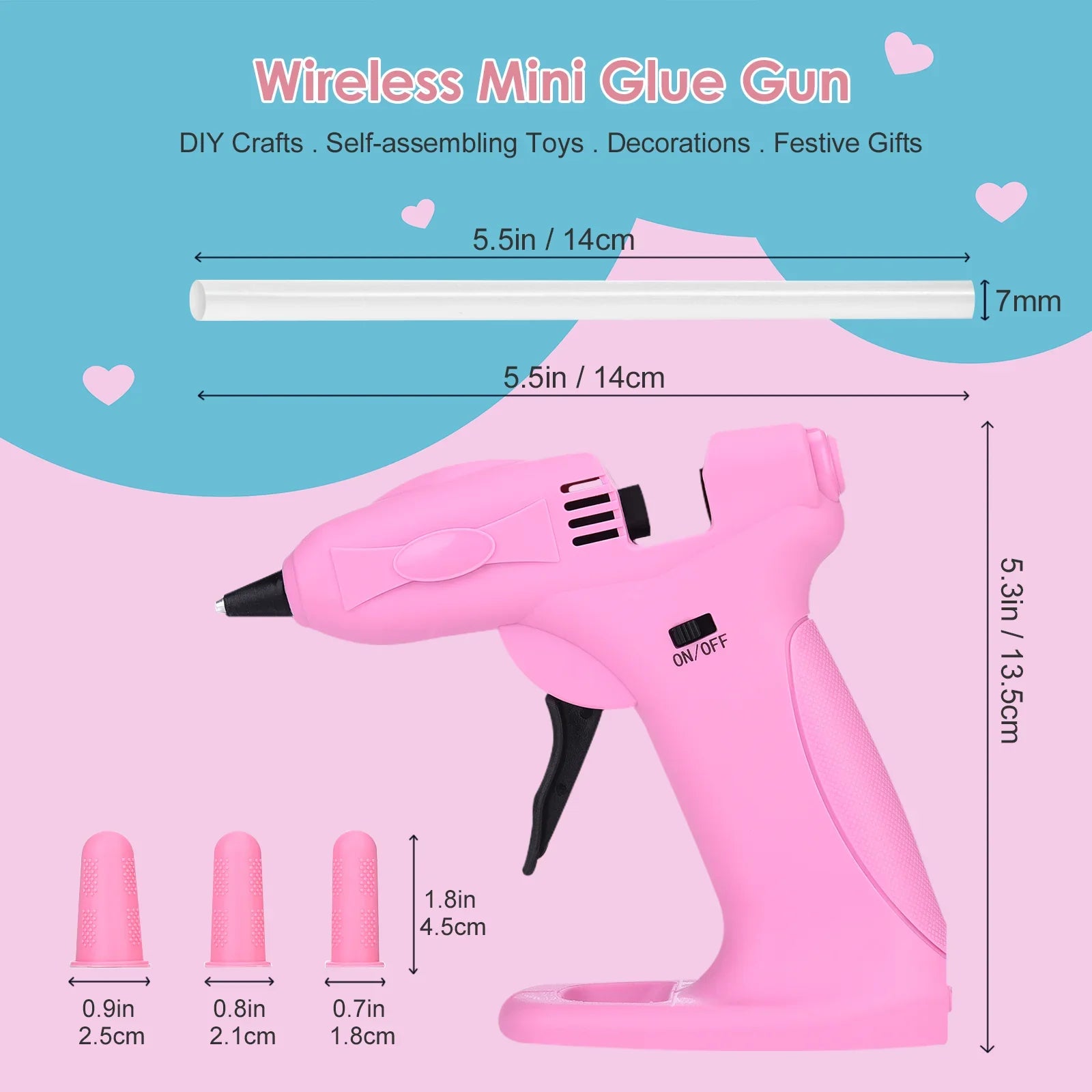 Uarter Hot Glue Gun Cordless Full Size 2600mAh USB Rechargeable LED Digital Hot Melt Glue Tool with Stand, 30 Glue Sticks  6 Finger Protectors  Pink