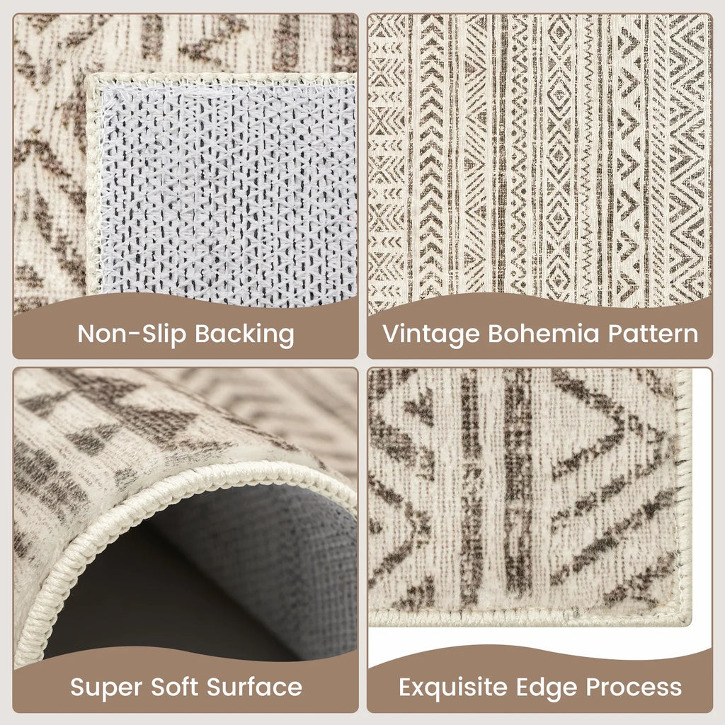 YEERSWAG Lahome Moroccan Runners for Hallways 2x8 Beige Washable Runner Rug Non-Slip Stain Resistant Kitchen Rug Runner, Geometric Print Distressed Soft Floor Carpet Runner for Bedroom