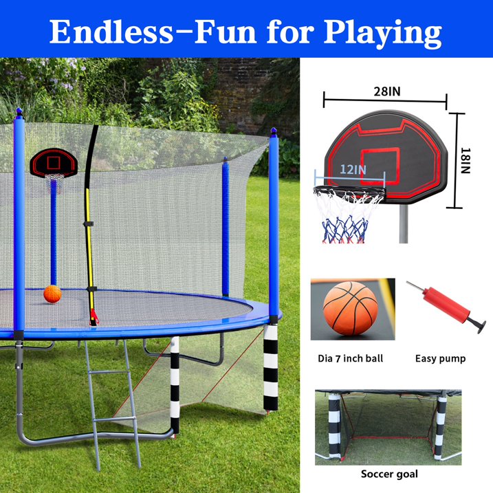 BTMWAY 16ft Trampoline with Basketball Hoop, Kids Trampoline Outdoor with Soccer Goal, Heavy Duty Trampoline with Net, Big Trampoline for Backyard, Recreational Trampolines with 6 W Shape legs