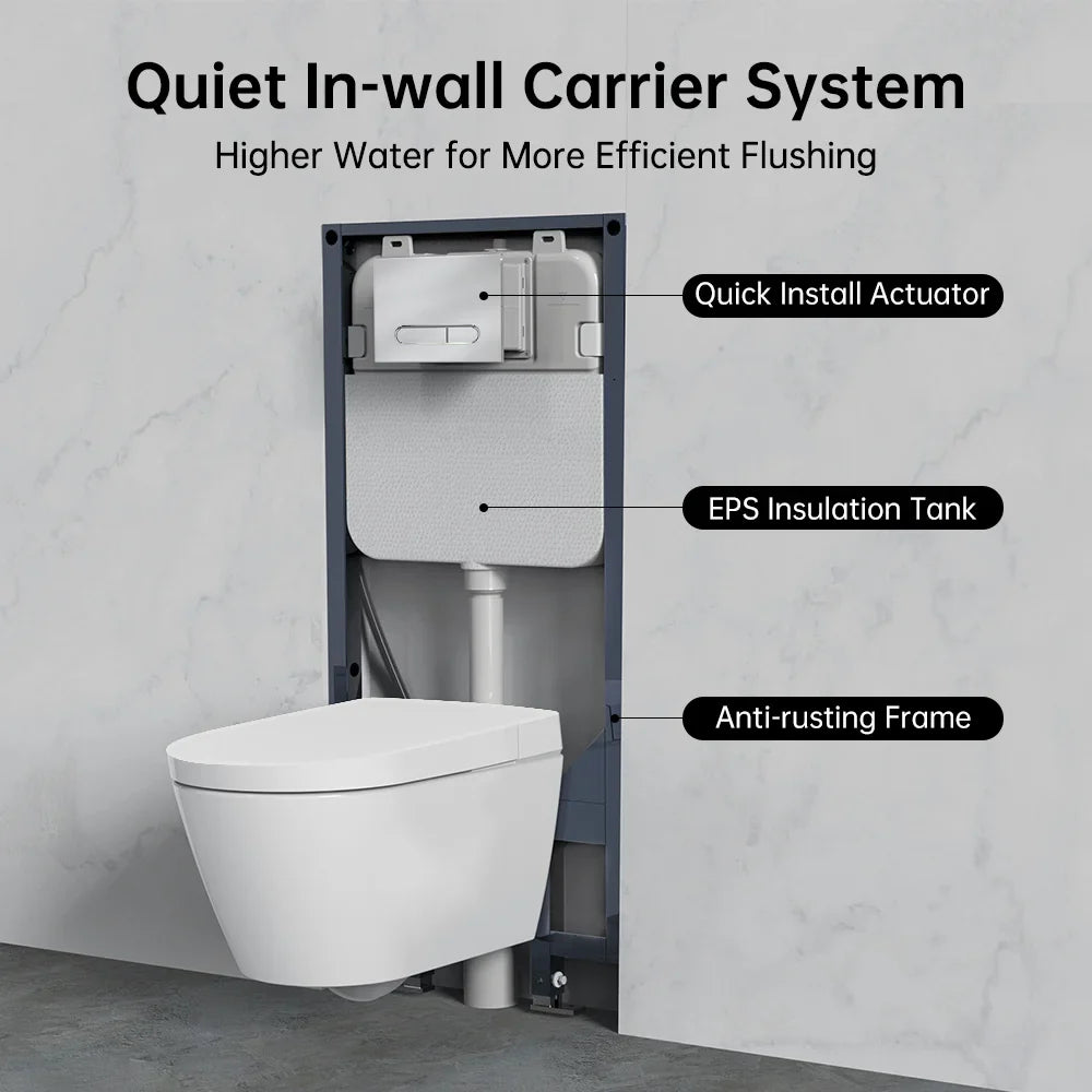Wall Hung Smart Toilet with Bidet Built in, Heated Seat, Elongated Smart Bidet Toilet Wall Mounted