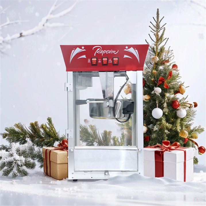 Movie Theater Popcorn Machine 12oz, 850W Stainless Steel Popper with Warming Deck  Metal Popcorn Scooper, Safety Glass | ?M¨¢quina de Palomitas Profesional (Red)
