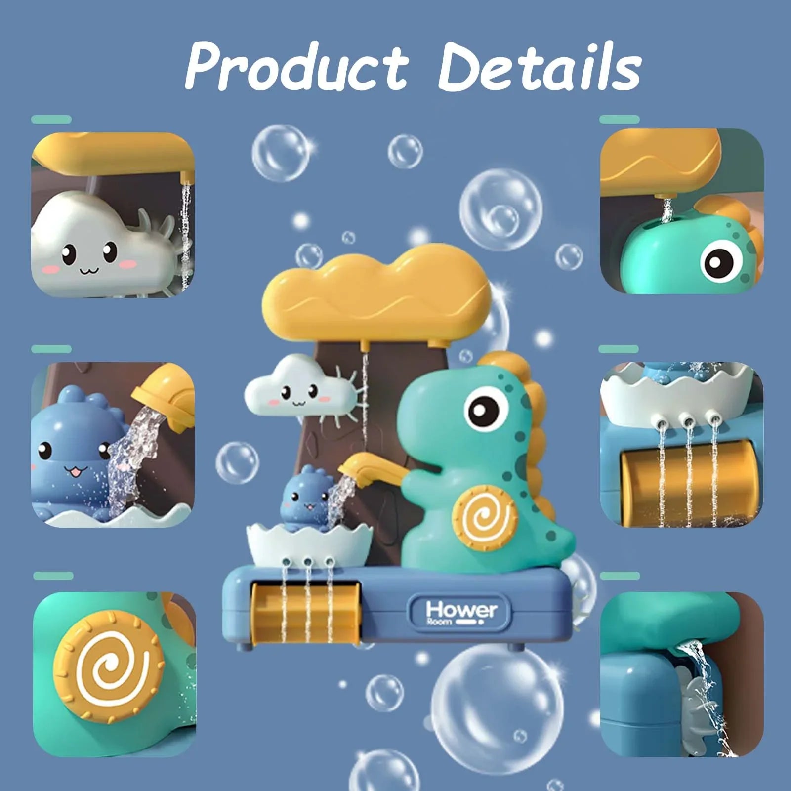 QXQ Baby Bath Toys 3 5, Dinosaur Bathtub Water Play Shower Toy for Toddlers Age 2 4, Fun Suction Cup Bath Toys for Kids Boys Girl Birthday (Ladle Color Random)
