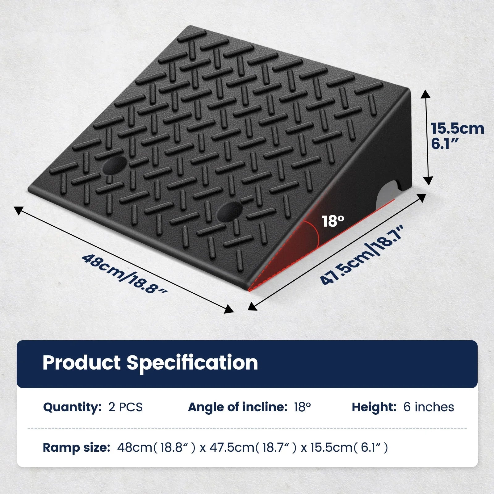 KROAK Rubber Car Curb Ramps,6 Rise Height Heavy Duty 8818lbs Capacity Threshold Ramps£¬Portable Driveway Ramps for Cars Wheelchairs Scooter Lawn Mower£¬2 Pack