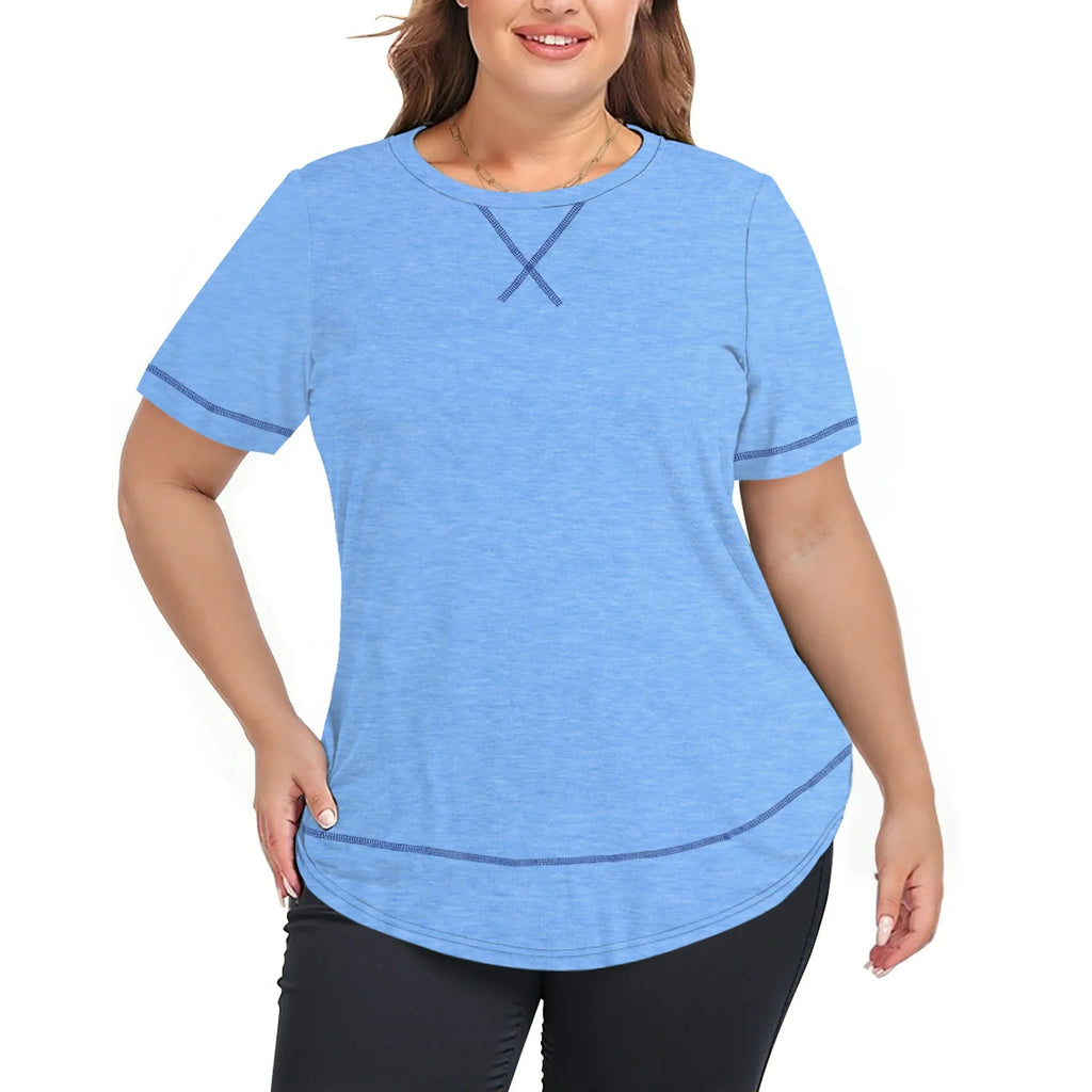WellSize Womens Plus size Tops Curved Hem Summer Short Sleeve Shirts Loose Casual Tunic Tee