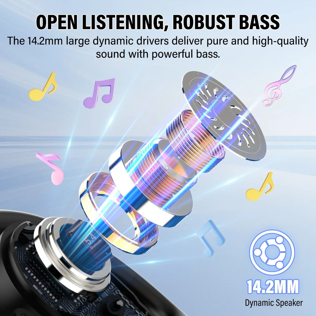 True Open Ear Headphones, OWS Hanging Earphones Wireless Earbuds with Earhooks and Mic, 36H Playtime, Wireless Earbuds Lightweight Design Fit Cycling, Running, Workout