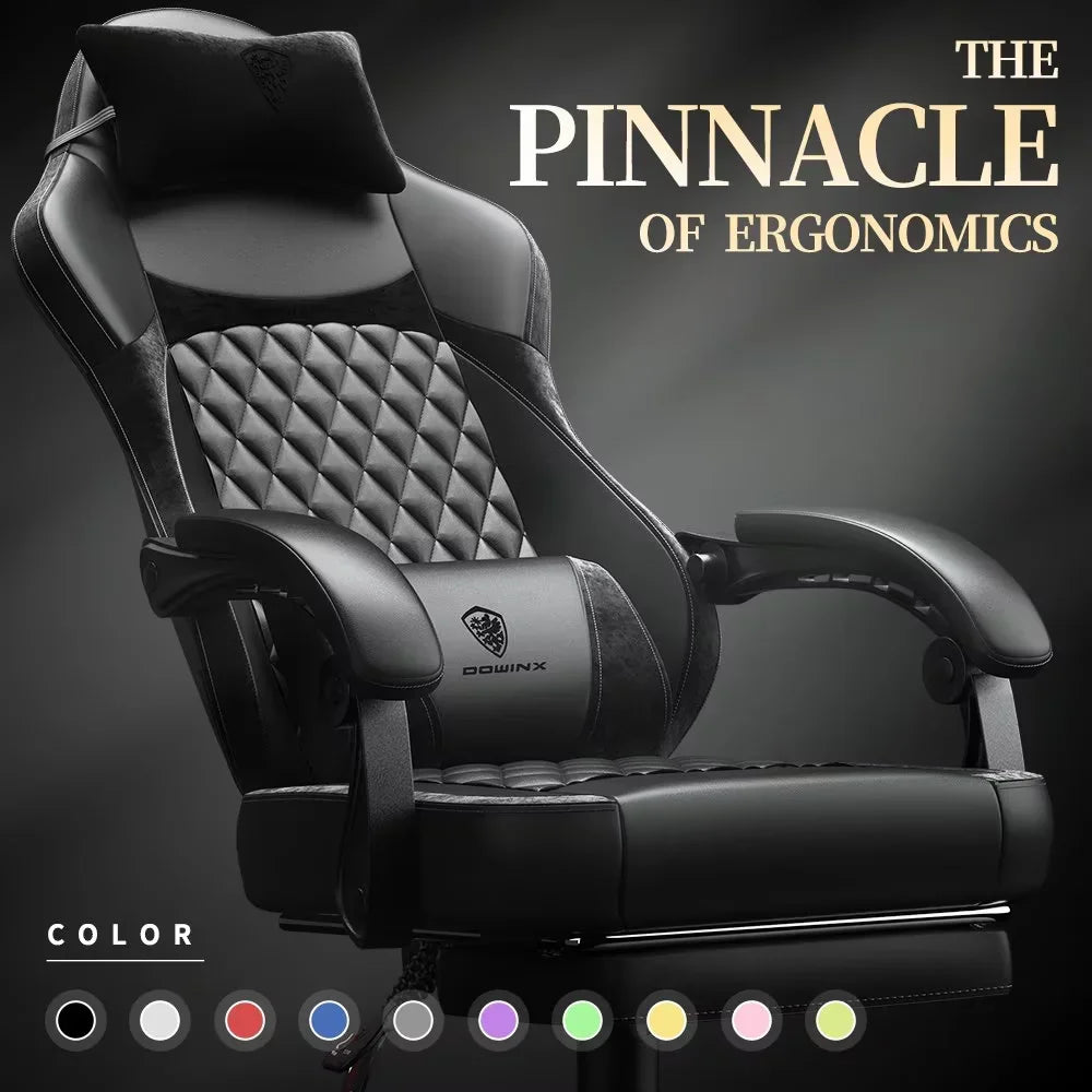 Dowinx Ergonomic Gaming Chair with Pocket Spring Cushion & Massage Lumbar Support  High Back Office Computer Chair with Footrest for Adults, 300LBS Capacity, Leather Design£¬ Black