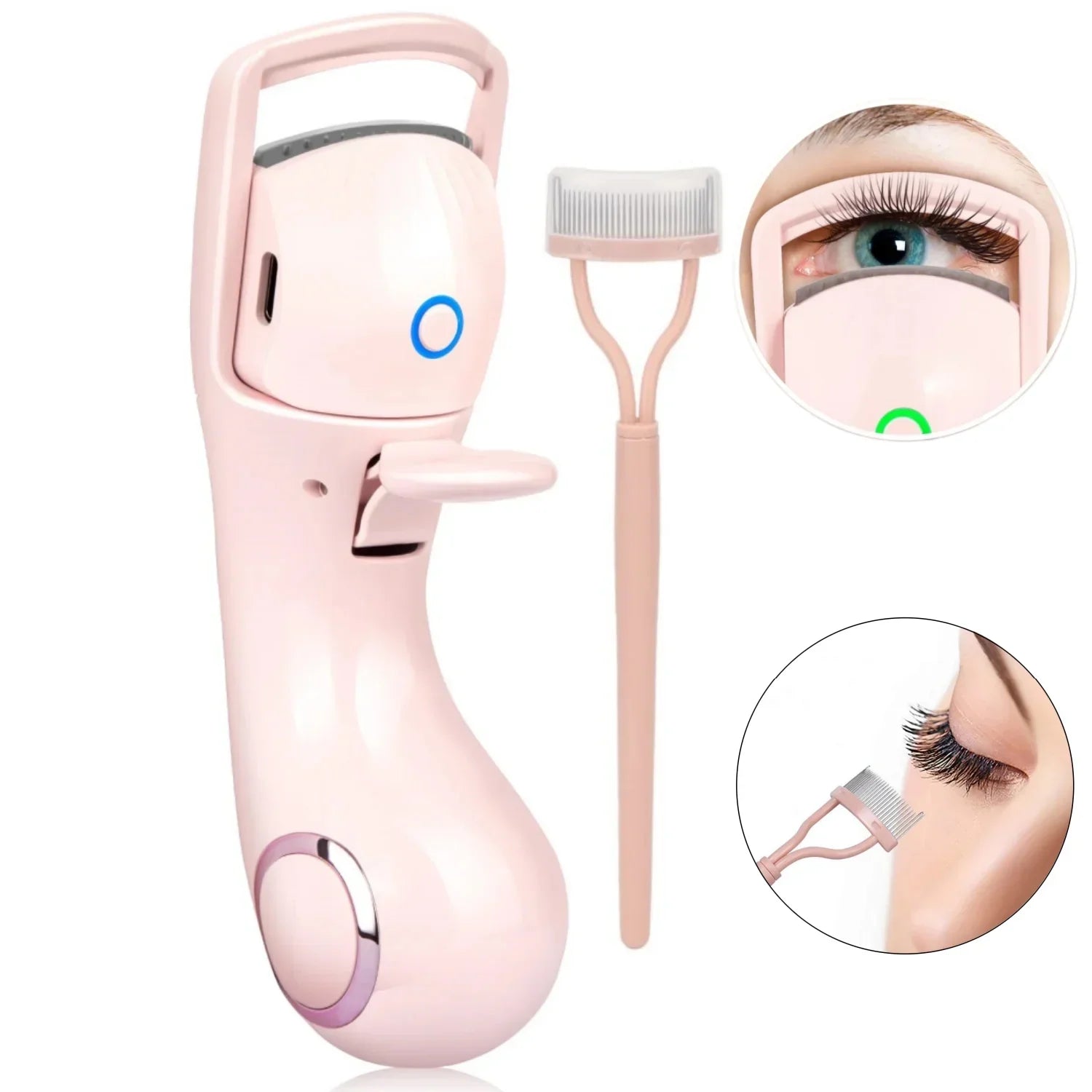 Electric Heated Eyelash Curler, Rechargeable Handheld Eye lash Curle, Be Used for Eyelashes and Hair for Thick and Thin Eyelashes 24 Hours Lasting Curl, Pink