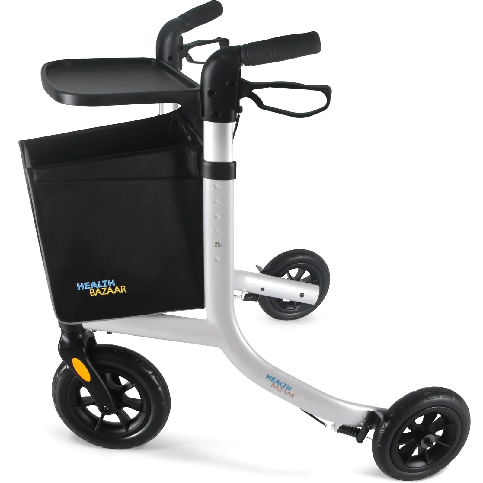 HEALTHBAZAAR 3 Wheels Rollator Walker,Foldable Walker with Detachable Tray and Storage Bag,Capacity 400IBS