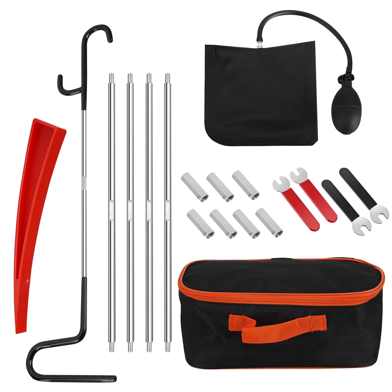 KROAK Professional Emergency Car Tools Set, Oval handle Red warping piece set wedge air bag wrench combination tool£¬59 inch Wheel Puller