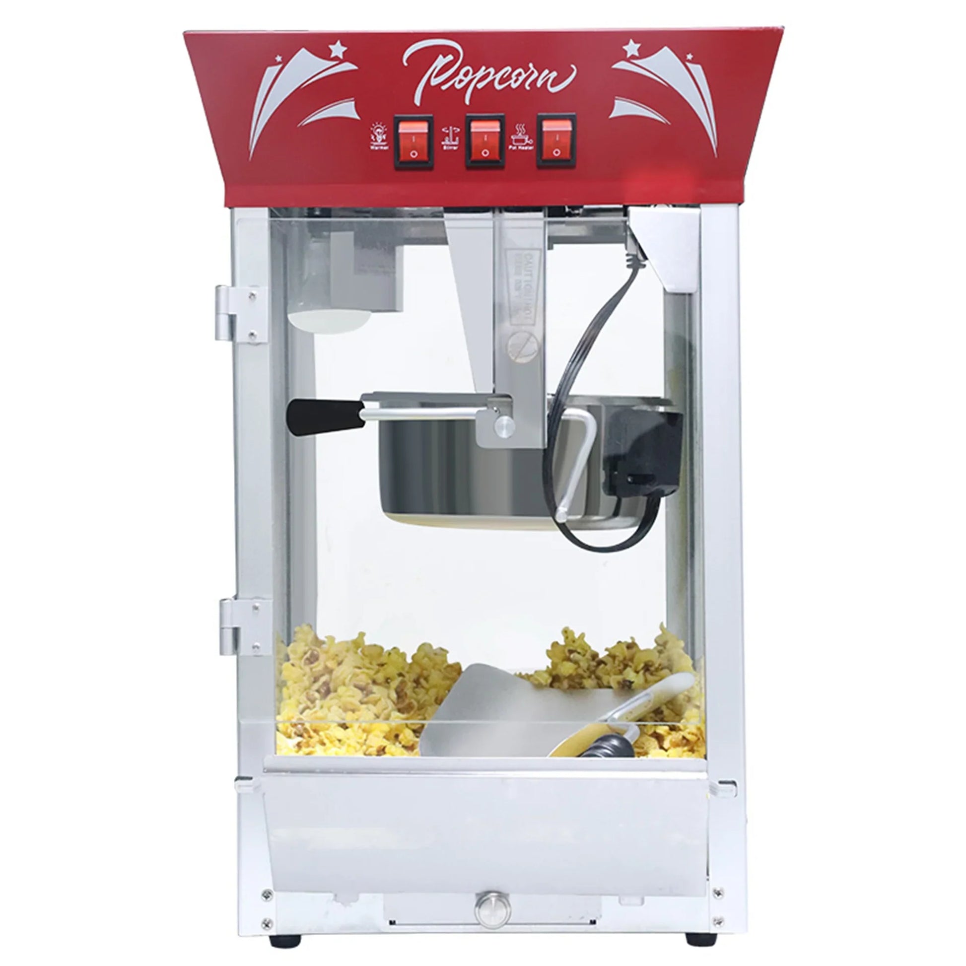 Movie Theater Popcorn Machine 12oz, 850W Stainless Steel Popper with Warming Deck  Metal Popcorn Scooper, Safety Glass | ?M¨¢quina de Palomitas Profesional (Red)