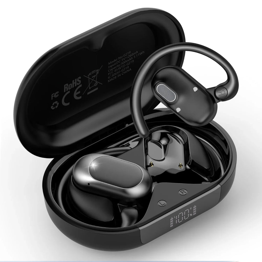 True Open Ear Headphones, OWS Hanging Earphones Wireless Earbuds with Earhooks and Mic, 36H Playtime, Wireless Earbuds Lightweight Design Fit Cycling, Running, Workout