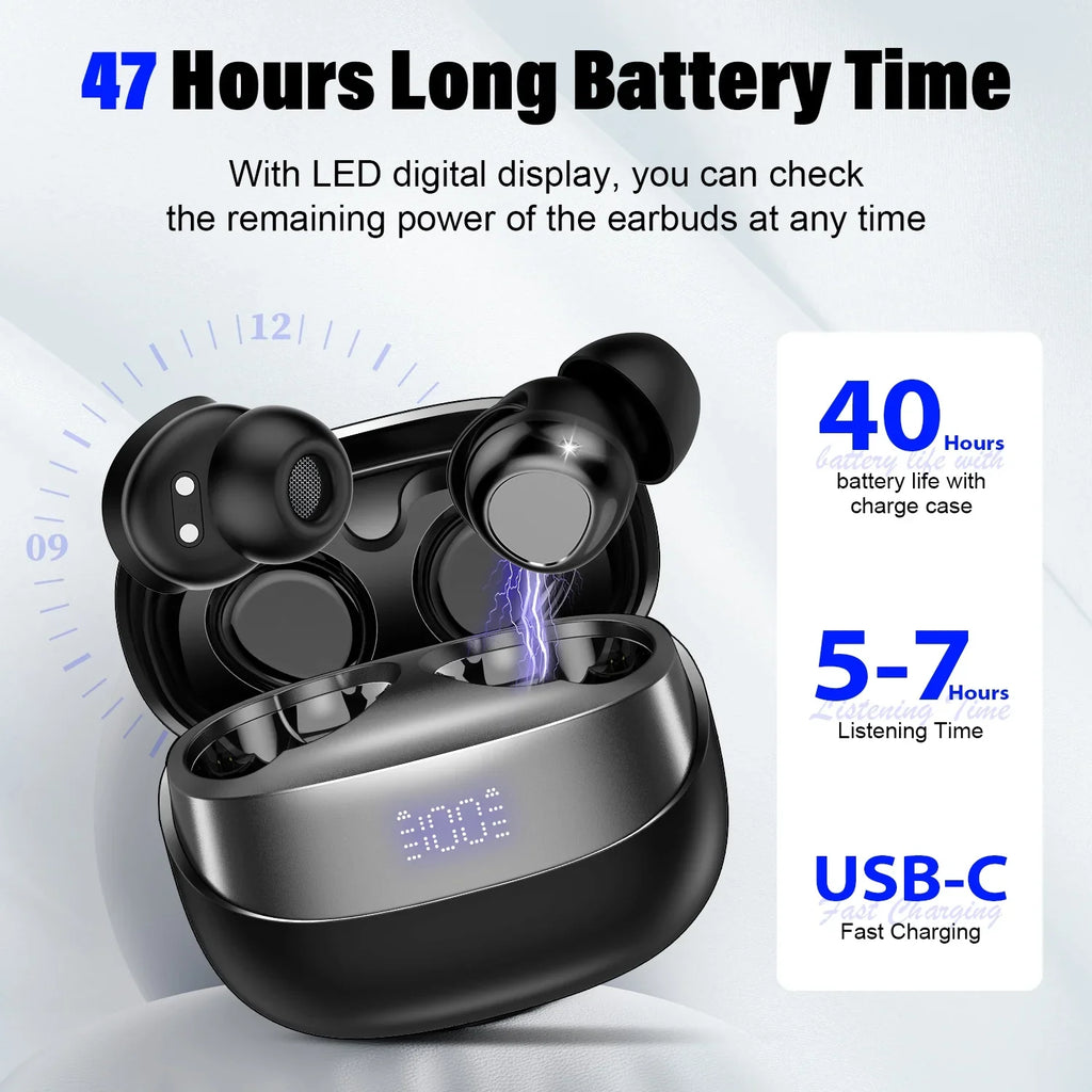 Sleep Headphones, Noise Cancelling Wireless Earphones for Side Sleepers, Bluetooth 5.4 in Ear Light Weight Sleep Earbuds, 47H Playtime Clear Calls Earphones for Sleeping, Exercise, Working, Hiking