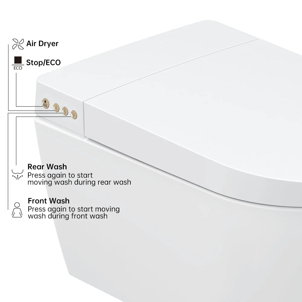 Wall Hung Smart Toilet with Bidet Built in, Heated Seat, Elongated Smart Bidet Toilet Wall Mounted