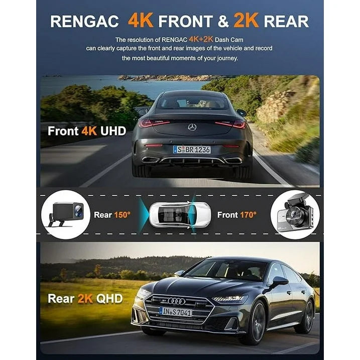 Charlore Dash Cam Front and Rear£¬4K 2K Full HD Dual Dash Camera for Cars£¬Built in 5G WiFi,GPS£¬64GB Card£¬Car Camera with 3 IPS Screen£¬UHD 2160P Night Vision, HDR£¬G Sensor£¬ App Control.