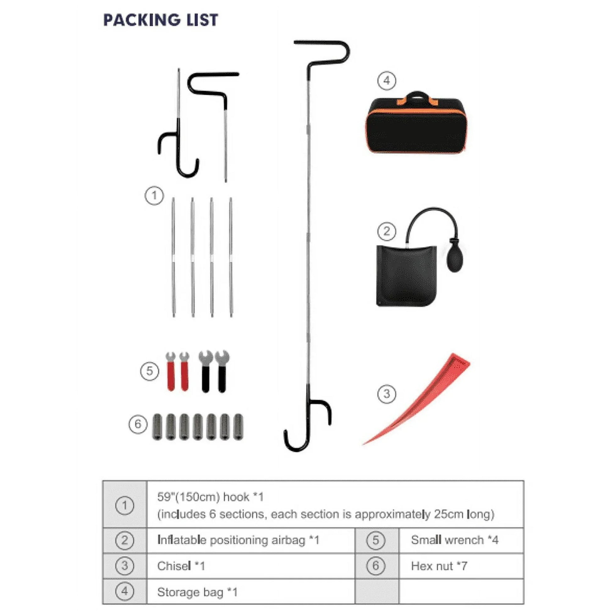 KROAK Professional Emergency Car Tools Set, Oval handle Red warping piece set wedge air bag wrench combination tool£¬59 inch Wheel Puller