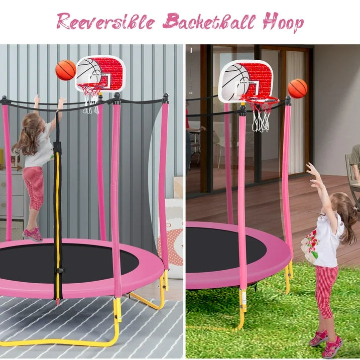 SHINPT 65  trampoline for kids, 5.5ft Toddler Trampoline with Basketball Hoop, Small Trampoline with Net, Mini Trampoline with 3 U Shaped Legs, Kid Trampoline Indoor  Outdoor
