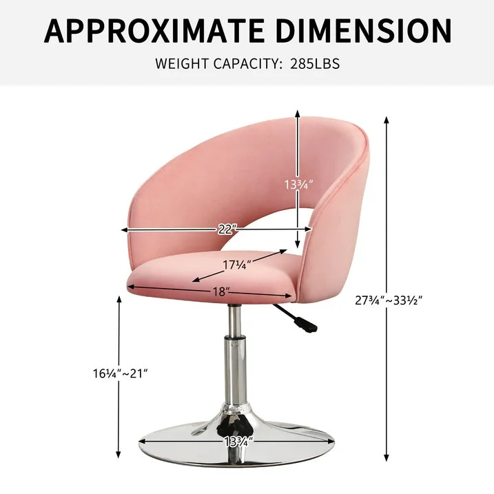Modern Velvet Vanity Chair Height Adjustable Accent Chair Vanity Stool for Bedroom, Pink
