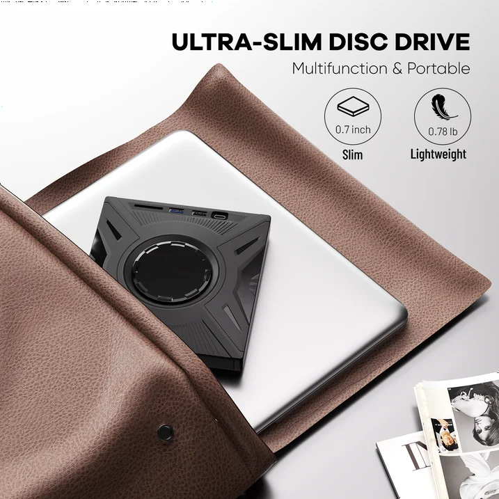 External CD/DVD Drive for Laptop, USB 3.0 Ultra Slim External CD/DVD Player with 2 USB A Ports, 2 Type C Port, 2 TF/SD Card Slots, External CD/DVD Burner Compatible with macOS/Windows/Linux