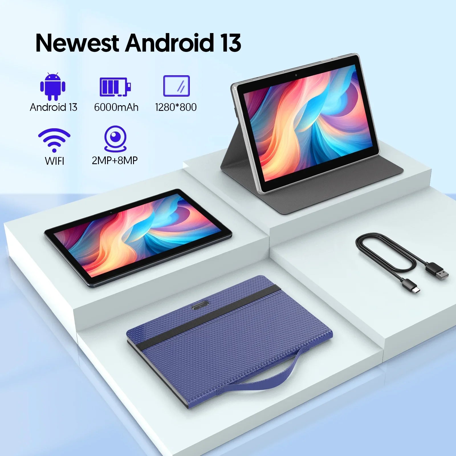 Android 13 Tablet 10 inch Tablet with Keyboard Wireless Mouse Stylus, 4 Core Processor 1280x800 IPS Tablet/4GB RAM 64GB ROM/2MP 8MP Camera Bluetooth WiFi Tablet,2024 Latest Tablet
