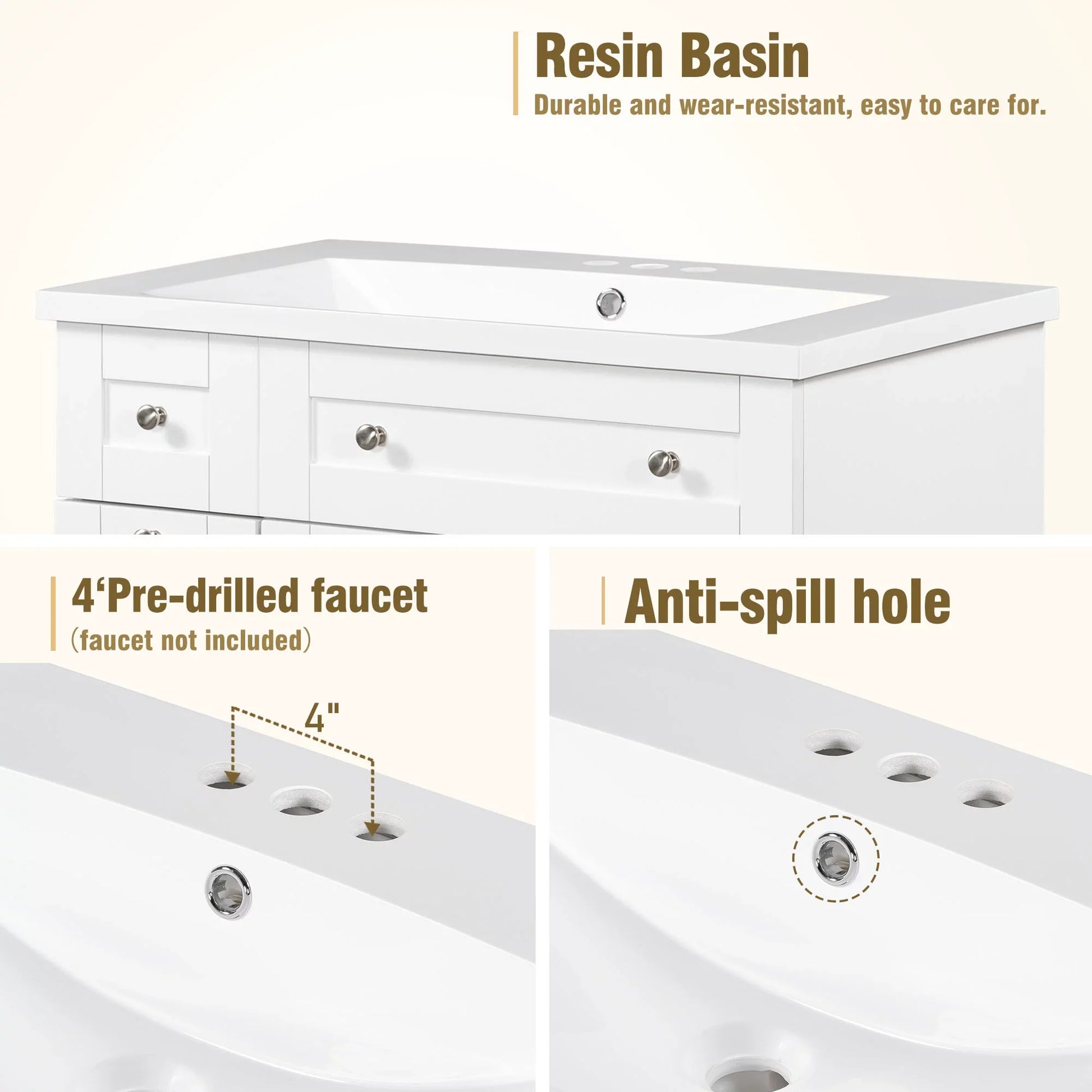 EUROCO 30" Bathroom vanity with Sink Top,Combo Cabinet Undermount Sink,Bathroom Storage Cabinet vanities,White