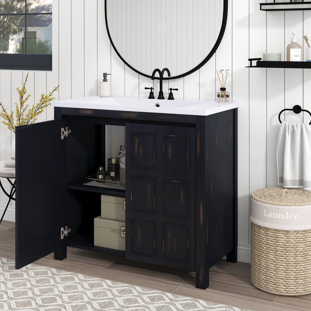 EUROCO 36" Bathroom Vanity with Sink,Combo Cabinet Set，Bathroom Storage Cabinet,Retro Espresso