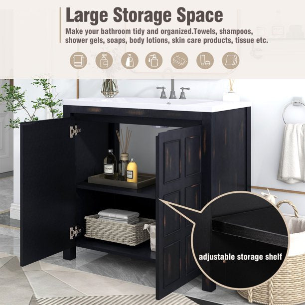 EUROCO 36" Bathroom Vanity with Sink,Combo Cabinet Set，Bathroom Storage Cabinet,Retro Espresso
