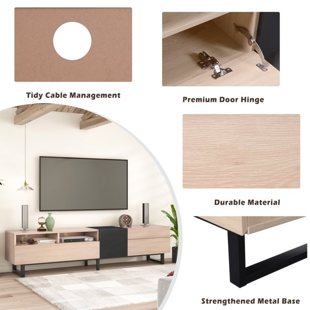 EUROCO Mid-Century Modern TV Stand Up to 80" Contemporary Rectangle ,Unique Style TV Console Table with Drop Down Door & Large Storage Cabinet for Living Room Bedroom