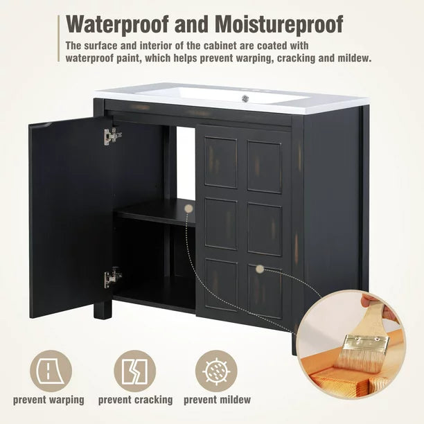 EUROCO 36" Bathroom Vanity with Sink,Combo Cabinet Set，Bathroom Storage Cabinet,Retro Espresso