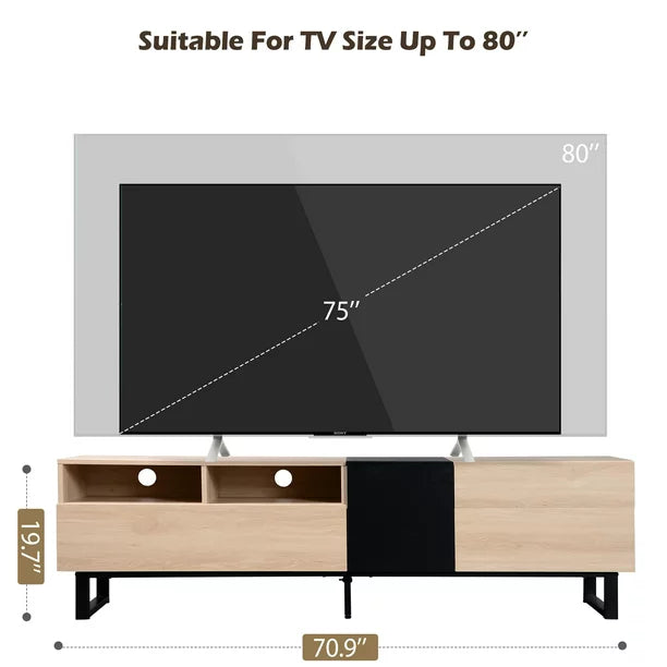 EUROCO Mid-Century Modern TV Stand Up to 80" Contemporary Rectangle ,Unique Style TV Console Table with Drop Down Door & Large Storage Cabinet for Living Room Bedroom