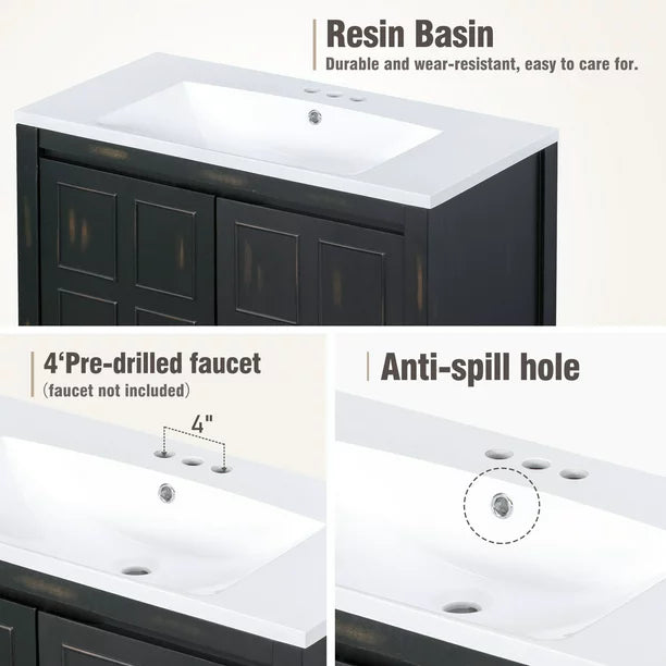 EUROCO 36" Bathroom Vanity with Sink,Combo Cabinet Set，Bathroom Storage Cabinet,Retro Espresso