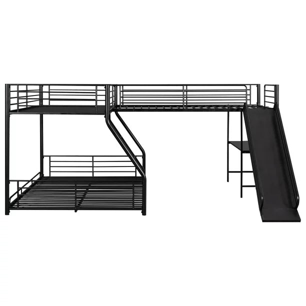 Metal L-Shaped Twin over Full Bunk and Loft Bed with Desk for Kids, Black