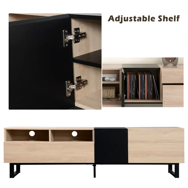 EUROCO Mid-Century Modern TV Stand Up to 80" Contemporary Rectangle ,Unique Style TV Console Table with Drop Down Door & Large Storage Cabinet for Living Room Bedroom