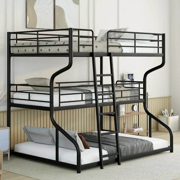 Better Metal Full XL over Twin XL over Queen Size Triple Bunk Bed for Kids’ Room, Black