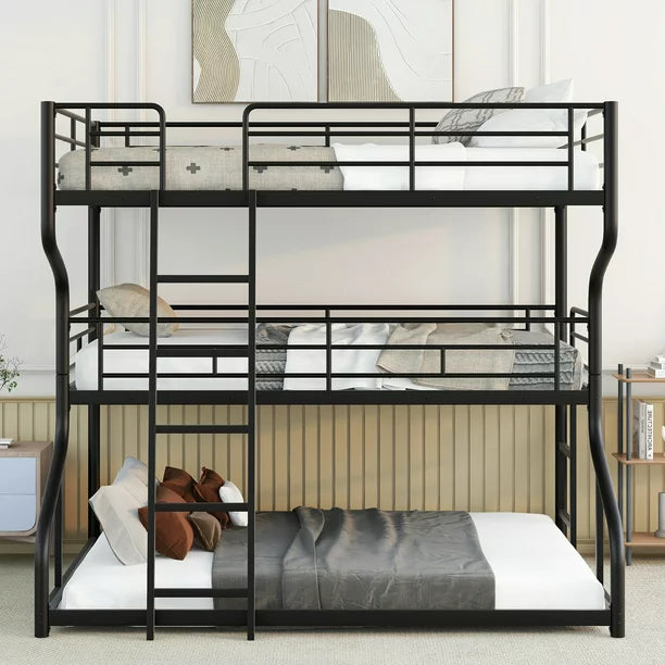 Better Metal Full XL over Twin XL over Queen Size Triple Bunk Bed for Kids’ Room, Black