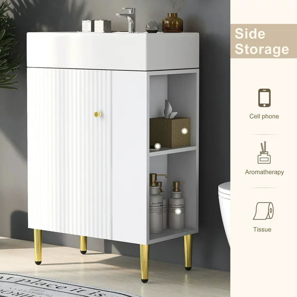 EUROCO 21.6" Bathroom vanity Cabinet with Ceramic Vessel Sink,Right side storge