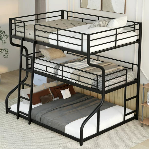 Better Metal Full XL over Twin XL over Queen Size Triple Bunk Bed for Kids’ Room, Black