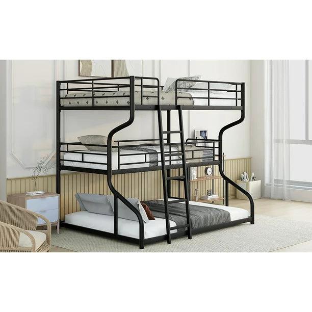 Better Metal Full XL over Twin XL over Queen Size Triple Bunk Bed for Kids’ Room, Black