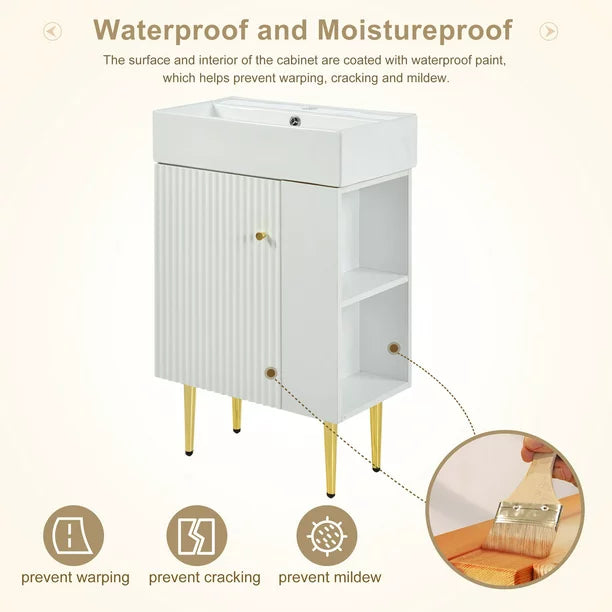 EUROCO 21.6" Bathroom vanity Cabinet with Ceramic Vessel Sink,Right side storge