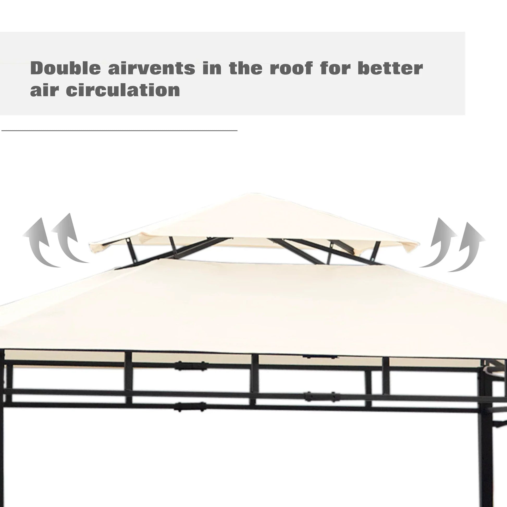 Euroco Patio Grill Gazebo with Bar Counters, Backyard BBQ Grill Shelter Double Tiered Canopy Top with Steel Frame, 12x4.3Ft, Beige