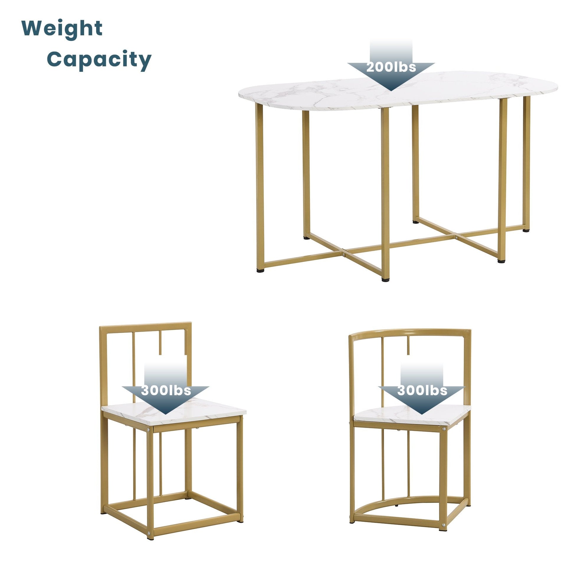EUROCO 55"L Modern 7-Piece Dining Table Set with Faux Marble Compact, Kitchen Table Set for 6, Golden+White
