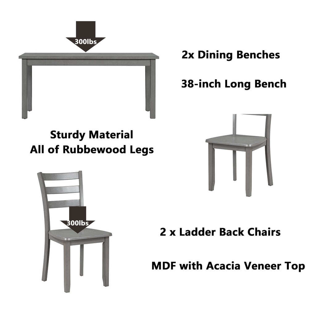 EUROCO 48" 5-Piece Dining Table Set,Solid Wood Kitchen Table with 2 Dining Chairs and 2 Benches,Gray