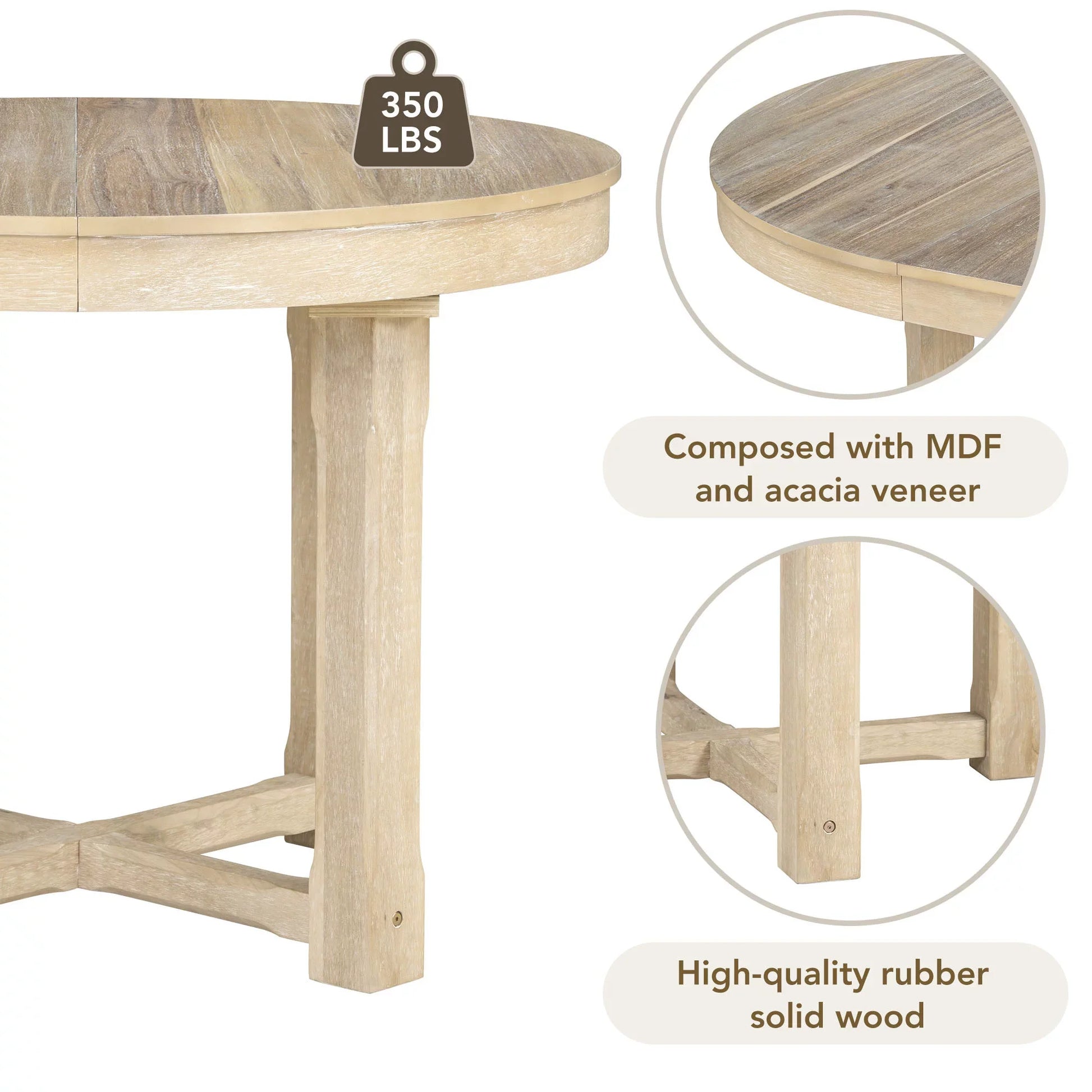 EUROCO 57.7" 5-Piece Dining Table Set with Extendable Butterfly Leaf,Two-Size Round To Oval Solid Wood Dining Table and 4 Upholstered Dining Chairs with Armrests,Natural Wood Wash