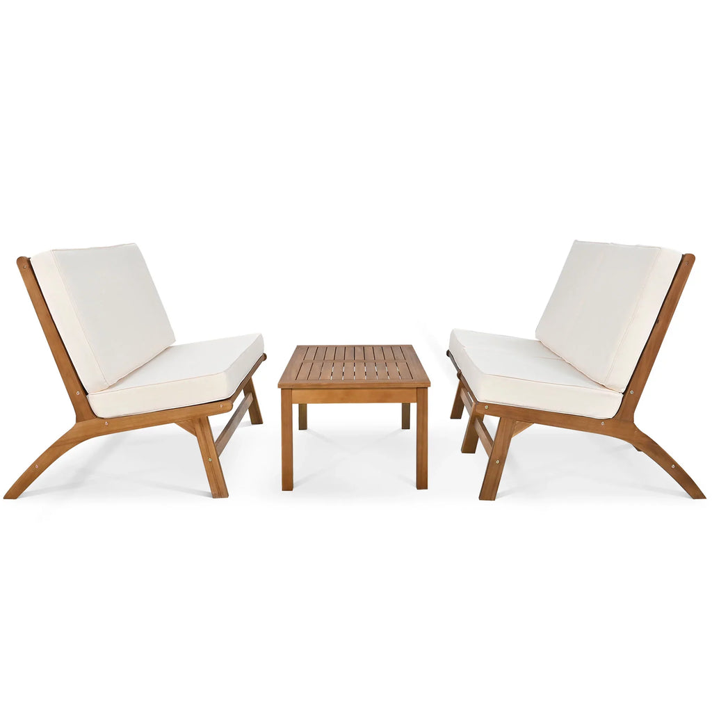 Euroco 4 Pieces Patio Seating Set with End Table, Acacia Solid Wood Outdoor Sofa, Outdoor Seating Set for 4, Beige