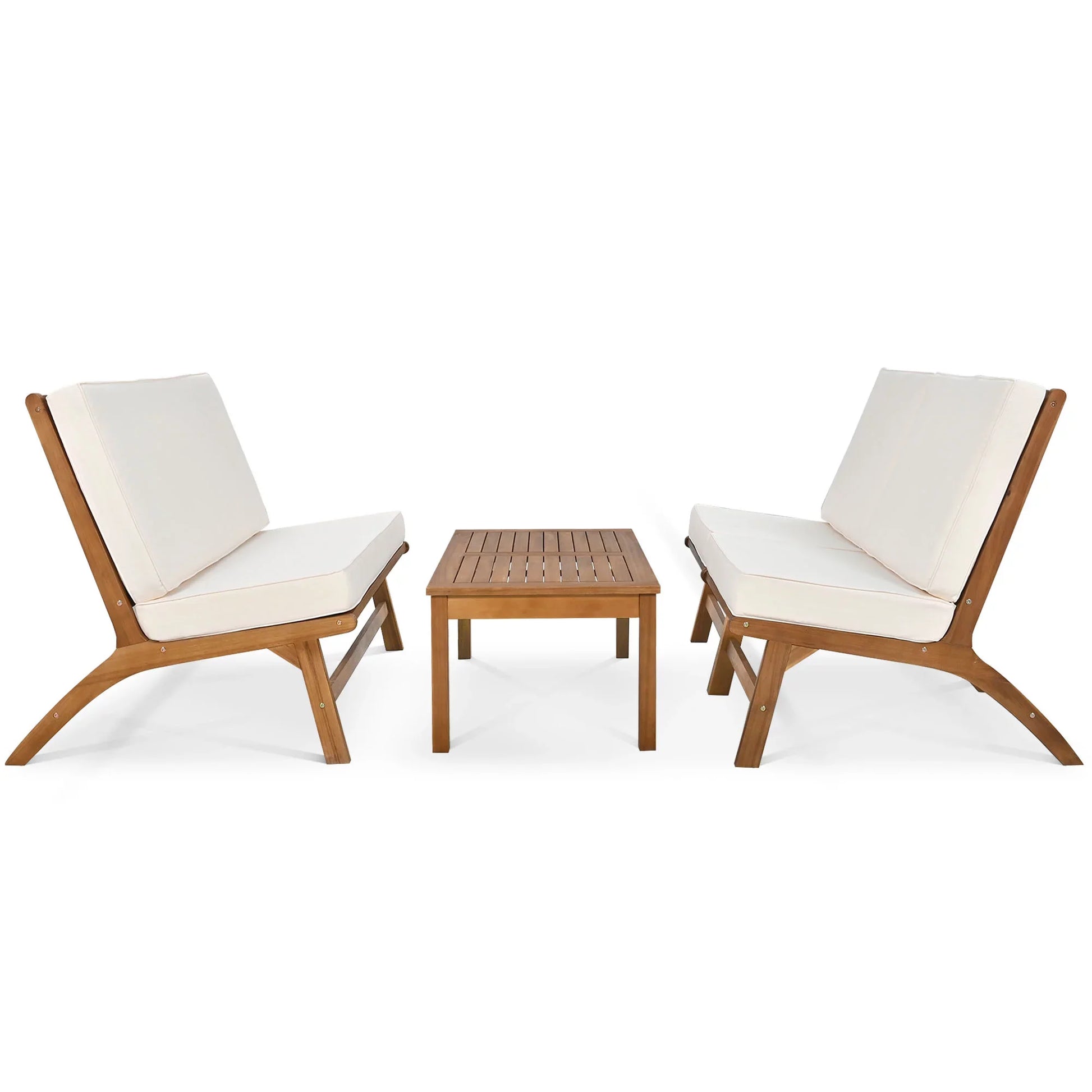 Euroco 4 Pieces Patio Seating Set with End Table, Acacia Solid Wood Outdoor Sofa, Outdoor Seating Set for 4, Beige