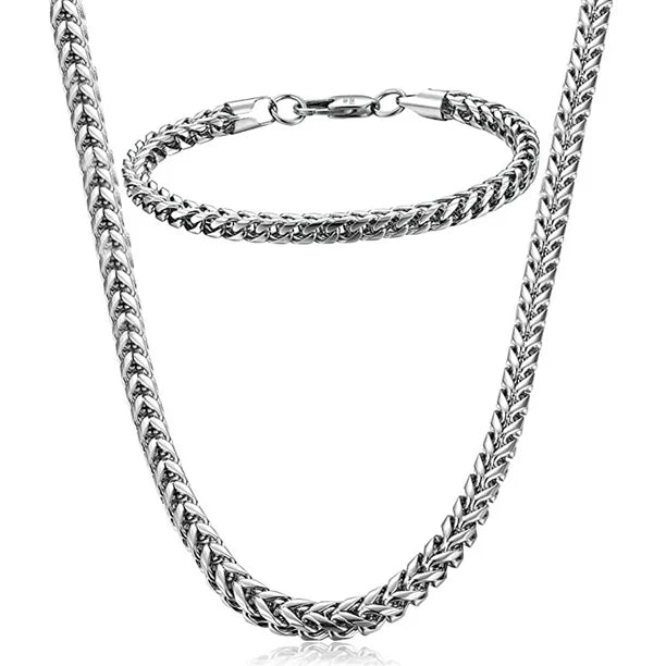 TYMEIK Stainless Steel Male Chain Necklace Mens Bracelet Jewelry Set, 8mm Wide, 8.5 Inch Bracelet