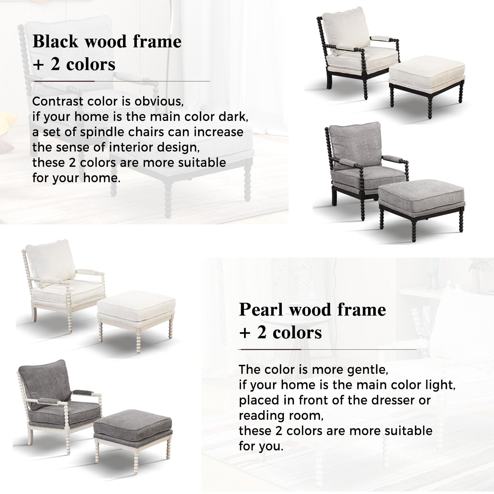 EUROCO Velvet Accent Chair with Ottoman,6.3" Thicked Modern Lounge Accent Chair with Armrests pad, Reading Chair with Footrest for Small Space, Living room