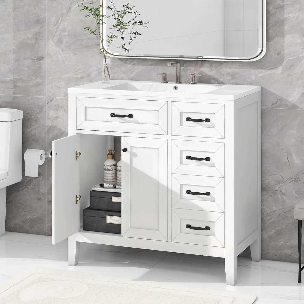 EUROCO 36" Bathroom Vanity with Sink,Bathroom Cabinet with Drawers, White