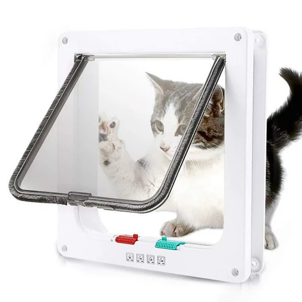 Cat Door, (Outer Size 7.5" x 7.8", M Size)4 Way Locking Cat Flap Door for Interior Exterior Doors, ALPACASSO Weatherproof Pet Doors for Cats & Doggie, Suitable for Window & Wall