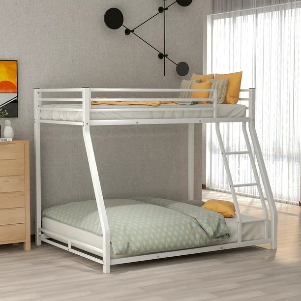 Euroco Metal Floor Twin over Full Bunk Bed for Children's Room, White