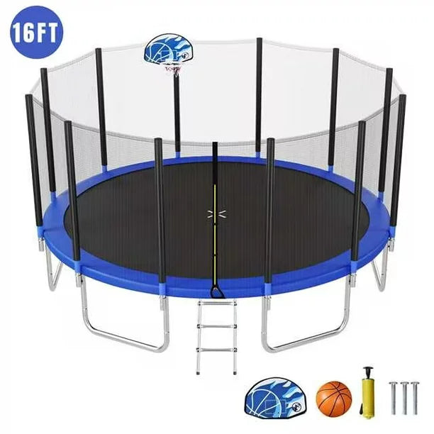 EUROCO 1500LB 16FT Trampoline for 8-9 Kids Adults with Basketball Hoop,Ladder,Basketball Hoop,Easy Assembly Round Outdoor Heavy Duty Recreational Trampoline